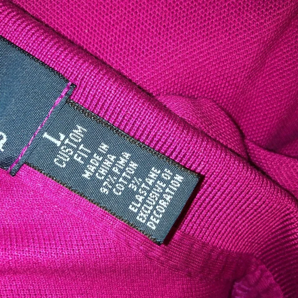 Polo Ralph Lauren Mens Large Fuschia Pink Pima Stretch Mesh Custom Fit Shirt